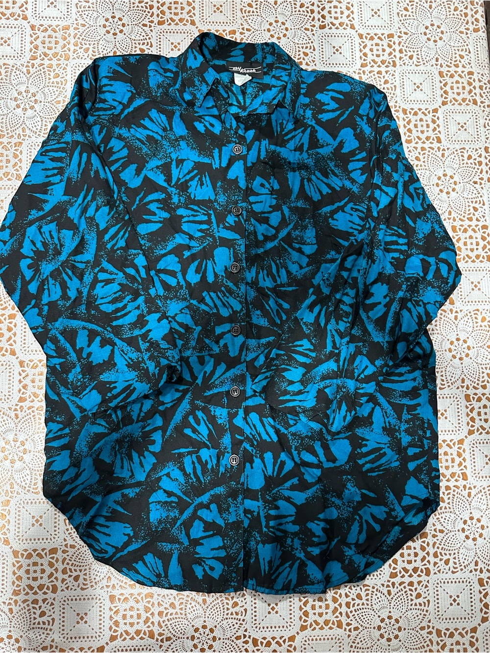Vintage Krush Tropical Print Blouse USA Shoulder Pads Medium